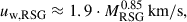 Mathematical equation: $$ \begin{aligned} u_\mathrm{w, RSG}&\approx 1.9 \cdot M_\mathrm{RSG} ^{0.85}\,\mathrm{km/s} , \end{aligned} $$
