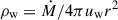 Mathematical equation: $ \rho_{\mathrm{w}} = \dot{M}/4\pi u_{\mathrm{w}} r^2 $