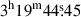 Mathematical equation: $ 3^{\mathrm{h}}19^{\mathrm{m}}44{{\overset{\text{s}}{.}}}45 $