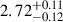 Mathematical equation: $ 2.72^{+0.11}_{-0.12} $