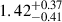 Mathematical equation: $ 1.42^{+0.37}_{-0.41} $
