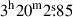 Mathematical equation: $ 3^{\mathrm{h}}20^{\mathrm{m}}2{{\overset{\text{s}}{.}}}85 $