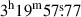 Mathematical equation: $ 3^{\mathrm{h}}19^{\mathrm{m}}57{{\overset{\text{s}}{.}}}77 $