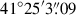 Mathematical equation: $ 41^\circ25^\prime3{{\overset{\prime\prime}{.}}}09 $