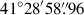 Mathematical equation: $ 41^\circ28^\prime58{{\overset{\prime\prime}{.}}}96 $