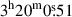 Mathematical equation: $ 3^{\mathrm{h}}20^{\mathrm{m}}0{{\overset{\text{s}}{.}}}51 $