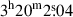 Mathematical equation: $ 3^{\mathrm{h}}20^{\mathrm{m}}2{{\overset{\text{s}}{.}}}04 $