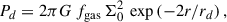 Mathematical equation: $$ \begin{aligned} P_{d} = 2 \pi G\, f_{\mathrm{gas} }\, \Sigma _0^2\, \exp \left(-2r/r_d\right), \end{aligned} $$