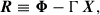 Mathematical equation: $$ \begin{aligned} \boldsymbol{R} \equiv \boldsymbol{\Phi } - \mathsf{\Gamma }\,\boldsymbol{X}, \end{aligned} $$