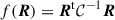 Mathematical equation: $ f(\boldsymbol{R}) = \boldsymbol{R}^{\mathrm{t}}{\mathcal{C}}^{-1}\boldsymbol{R} $