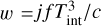 Mathematical equation: $w = ifT_{{\rm{int}}}^3/c$