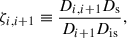 Mathematical equation: $$ \begin{aligned} \zeta _{i,i+1} \equiv \frac{D_{i,i+1}D_{\rm s}}{D_{i+1} D_{\rm is}} , \end{aligned} $$