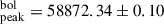 Mathematical equation: $ _{\mathrm{peak}}^{\mathrm{bol}} = 58872.34 \pm 0.10 $