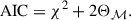 Mathematical equation: $$ \begin{aligned} \mathrm{AIC} = \chi ^{2} + 2\Theta _{\mathcal{M} }. \end{aligned} $$