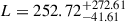 Mathematical equation: $ L = 252.72_{-41.61}^{+272.61} $