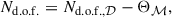 Mathematical equation: $$ \begin{aligned} N_\mathrm{d.o.f.} = N_{\mathrm{d.o.f.} ,\mathcal{D} } - \Theta _{\mathcal{M} }, \end{aligned} $$