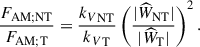 Mathematical equation: $$ \begin{aligned} \frac{F_{\rm AM;NT}}{F_{\rm AM;T}}=\frac{{k_{V}}_{\rm NT}}{{k_{V}}_{\rm T}}\left(\frac{\vert {\widehat{W}}_{\rm NT} \vert }{\vert {\widehat{W}}_{\rm T}\vert }\right)^2. \end{aligned} $$