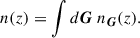 Mathematical equation: $$ \begin{aligned} n(z) = \int d\boldsymbol{G}\ n_{\boldsymbol{G}}(z). \end{aligned} $$