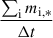 Mathematical equation: $ \frac{\sum_{\mathrm{i}} m_{\mathrm{i,*}}}{\Delta t} $