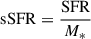 Mathematical equation: $ \mathrm{{sSFR}} = \frac{\mathrm{{SFR}}}{{{M}}_{*}} $
