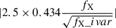 Mathematical equation: $ |2.5\times0.434\frac{{f_{\mathrm{X}}}}{\sqrt{{f_{\mathrm{X}}\_ivar}}}| $