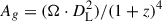 Mathematical equation: $ A_g=(\Omega\cdot D_{\mathrm{L}}^{2})/(1+z)^4 $