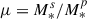 Mathematical equation: $ \mu=M_{*}^{s}/M_{*}^{p} $