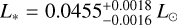 Mathematical equation: $L_{*}=0.0455_{-0.0016}^{+0.0018} L_{\odot}$