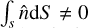 Mathematical equation: $\int_s \hat{n} {\rm d}S \neq 0$