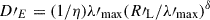 Mathematical equation: $ D\prime_E = (1/\eta) \lambda\prime_{\max} (R\prime_{\mathrm{L}}/{\lambda\prime_{\max}})^{\delta} $