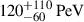 Mathematical equation: $ 120^{+110}_{-60}\,\mathrm{PeV} $