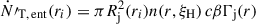 Mathematical equation: $ \dot N\prime_{\mathrm{T,\,ent}}(r_i) = \pi R_{\mathrm{j}}^2(r_i)n(r,\xi_{\mathrm{H}})\,c\beta \Gamma_{\mathrm{j}}(r) $