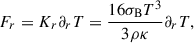 Mathematical equation: $$ \begin{aligned} F_r = K_r \partial _rT = \frac{16\sigma _{\rm B}T^3}{3\rho \kappa }\partial _r T, \end{aligned} $$