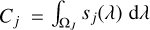 Mathematical equation: $C_j=\int_{\Omega_{J}}^{} s_j(\lambda)\;\mathrm{d}\lambda$