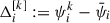 Mathematical equation: $ \Delta_{i}^{[k]} := \psi_{i}^{k} - {\bar{\psi}}_i $