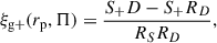 Mathematical equation: $$ \begin{aligned} \xi _\mathrm{g+} (r_\mathrm{p} , \Pi ) = \frac{S_+D-S_+R_D}{R_S R_D},\end{aligned} $$