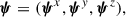 Mathematical equation: $$ \begin{aligned} \boldsymbol{\psi } = (\boldsymbol{\psi }^{x}, \boldsymbol{\psi }^{y}, \boldsymbol{\psi }^{z}), \end{aligned} $$