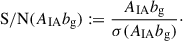 Mathematical equation: $$ \begin{aligned} \mathrm{S/N} (A_\mathrm{IA} b_\mathrm{g} ):=\frac{A_\mathrm{IA} b_\mathrm{g} }{\sigma (A_\mathrm{IA} b_\mathrm{g} )}\cdot \end{aligned} $$