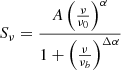 Mathematical equation: $$ \begin{aligned} S_{\nu } = \frac{A \left( \frac{\nu }{\nu _0} \right)^{\alpha }}{1 + \left( \frac{\nu }{\nu _b} \right)^{\Delta \alpha }} \end{aligned} $$