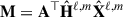 Mathematical equation: $ \mathbf{M} = {\mathbf{A}}^{\top} \hat{\mathbf{H}}^{\ell,m} \hat{\mathbf{X}}^{\ell,m} $
