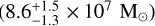Mathematical equation: $8.6_{ - 1.3}^{ + 1.5} \times {10^7}{{\rm{M}}_ \odot }$