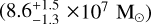 Mathematical equation: $8.6_{ - 1.3}^{ + 1.5} \times {10^7}{{\rm{M}}_ \odot }$