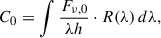 Mathematical equation: $$ \begin{aligned} C_{0} = \int \frac{F_{\nu ,0}}{\lambda h} \cdot R(\lambda ) \, d\lambda , \end{aligned} $$