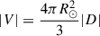 Mathematical equation: $ |V|=\frac{4\pi R_\odot^2}{3}|D| $