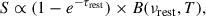 Mathematical equation: $$ \begin{aligned} S\propto (1-e^{-\tau _{\rm rest}})\times B(\nu _{\rm rest}, T), \end{aligned} $$
