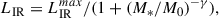 Mathematical equation: $$ \begin{aligned} L_{\rm IR} = L_{\rm IR}^{{max}}/(1+(M_*/M_0)^{-\gamma }), \end{aligned} $$