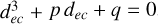 Mathematical equation: $\[d_{e c}^{3}+ p d_{e c}+q=0\]$
