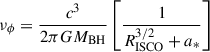 Mathematical equation: $$ \begin{aligned} \nu _\phi =\frac{c^3}{2\pi GM_{\rm BH}}\left[\frac{1}{R_{\rm ISCO}^{3/2}+a_*}\right] \end{aligned} $$