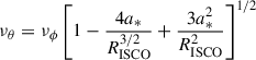 Mathematical equation: $$ \begin{aligned} \nu _\theta = \nu _\phi \left[1-\frac{4a_*}{R_{\rm ISCO}^{3/2}}+\frac{3a_*^2}{R_{\rm ISCO}^2}\right]^{1/2} \end{aligned} $$