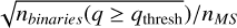 Mathematical equation: $\sqrt{n_{binaries} (q \geq q_{\mathrm{thresh}}})/n_{MS}$